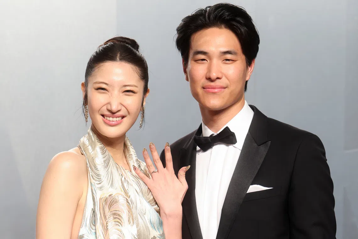 Ejae and Sam Kim at the 2026 Vanity Fair Oscar Party held at the Los Angeles County Museum of Art on March 15, 2026 in Los Angeles, California.