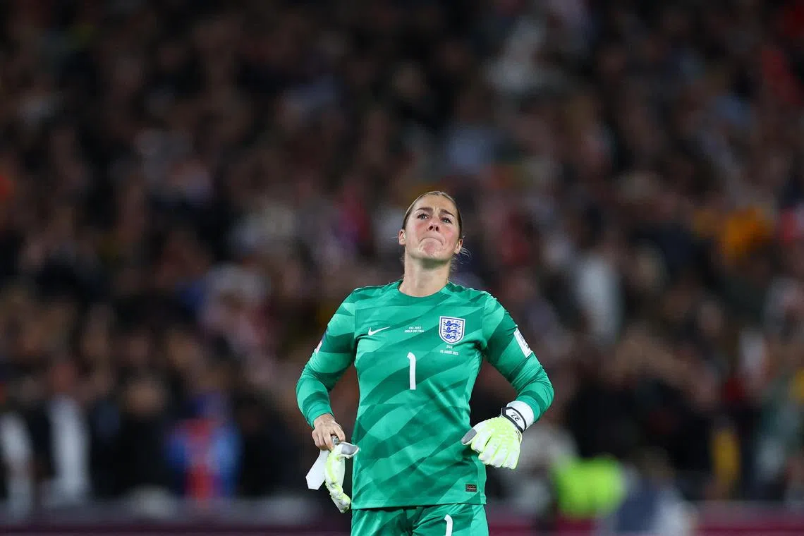 England goalkeeper Mary Earps looks dejected after losing the World Cup final to Spain on Sunday.