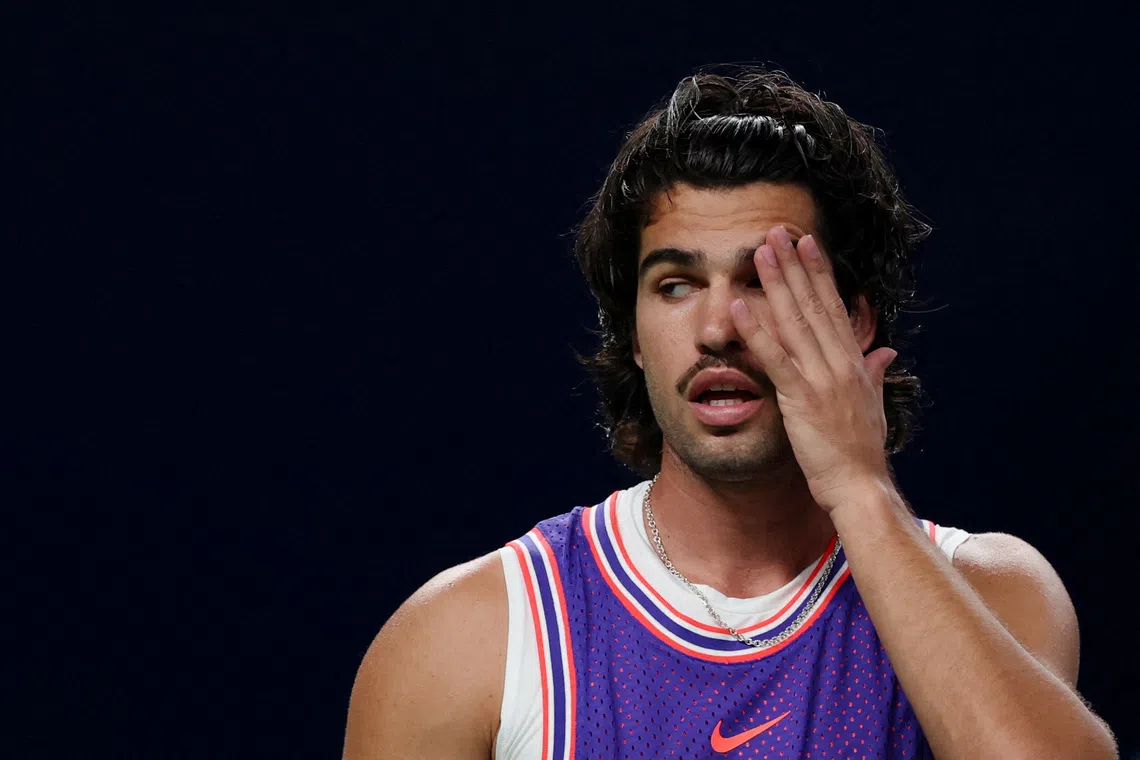 Tennis - ATP Masters 1000 - Shanghai Masters - Qizhong Forest Sports City Arena, Shanghai, China - October 12, 2026 Spain's Carlos Alcaraz reacts during his round of 32 match against Belgium's Zizou Bergs REUTERS/Tyrone Siu     TPX IMAGES OF THE DAY