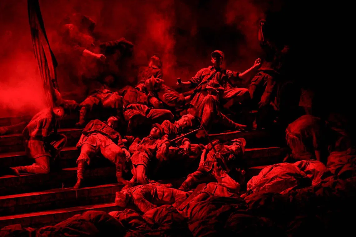 Artists taking part in a performance at the Great Hall of the People, following a military parade marking the 80th anniversary of victory over Japan and the end of World War II, in Beijing, China on Sept 3, 2025. 