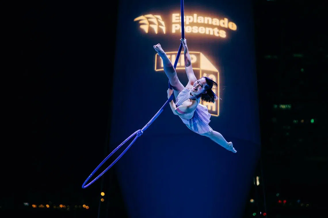 Aerialists will perform at the DBS Foundation Outdoor Theatre at Flipside.