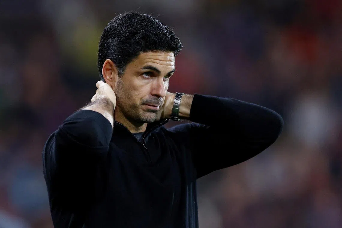 Arsenal manager Mikel Arteta looking dejected after the shock 2-0 loss at Bournemouth on Oct 19.  He has urged the Gunners to use the “pain” of their first defeat in six months as motivation for the Champions League clash against Shakhtar Donetsk on Oct 22. 