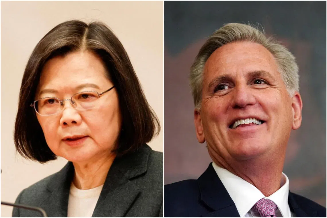 This comes as Taiwan President Tsai Ing-wen (left) plans to meet US House Speaker Kevin McCarthy in the US in coming weeks.