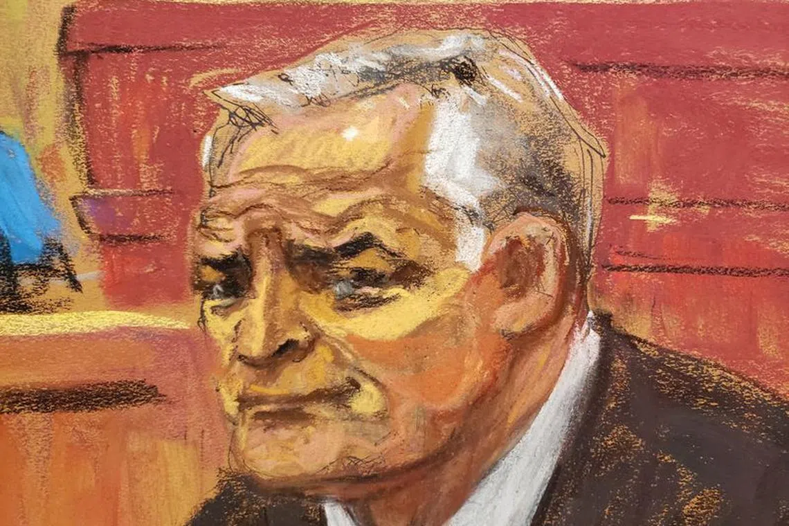 Mexico's former Public Security Minister Genaro Garcia Luna looks on as the jury bring back their verdict during his trial in New York City, U.S., February 21, 2023 in this courtroom sketch. REUTERS/Jane Rosenberg/File Photo