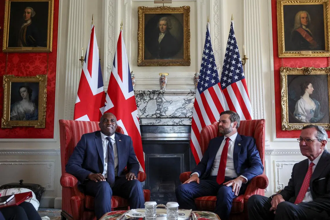 British Foreign Secretary David Lammy (left) meeting US Vice-President J.D. Vance in Sevenoaks, Britain, on Aug 8.