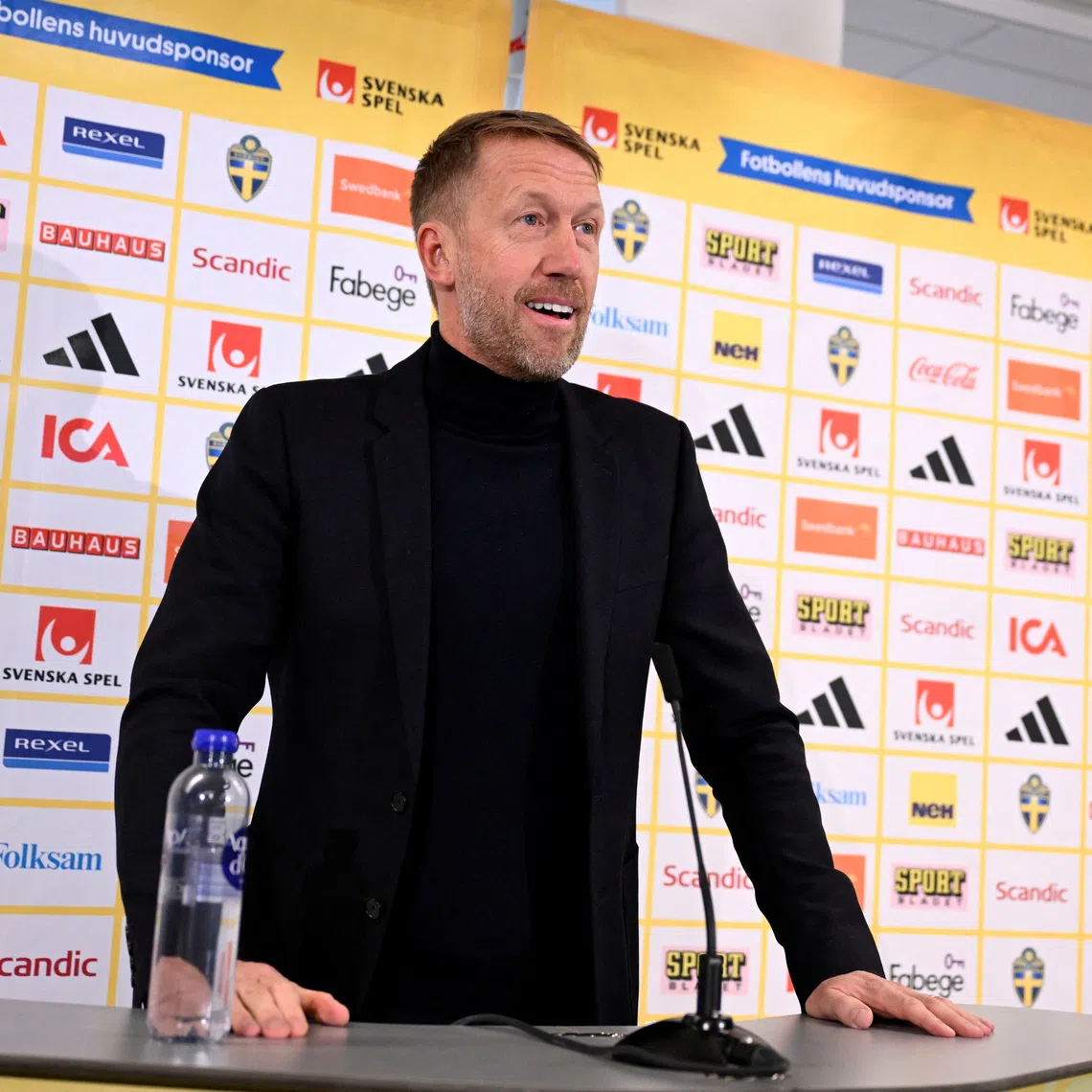 Soccer Football - Sweden presents new coach Graham Potter - SvFF's Office, Solna, Sweden - October 20, 2025 New Sweden coach Graham Potter during the press conference Pontus Lundahl/TT News Agency via REUTERS