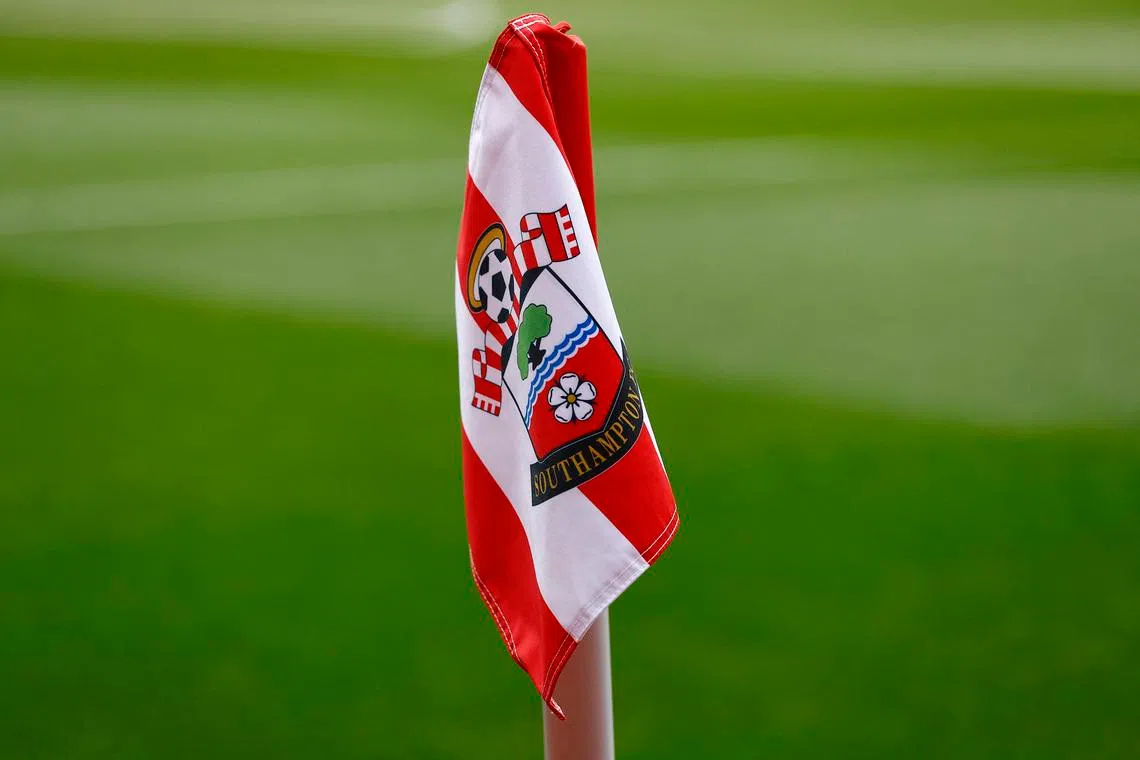 General view of the Southampton crest seen on a corner flag before a match, St Mary's Stadium, Southampton, Britain - February 11, 2023. REUTERS/Peter Nicholls/File Photo