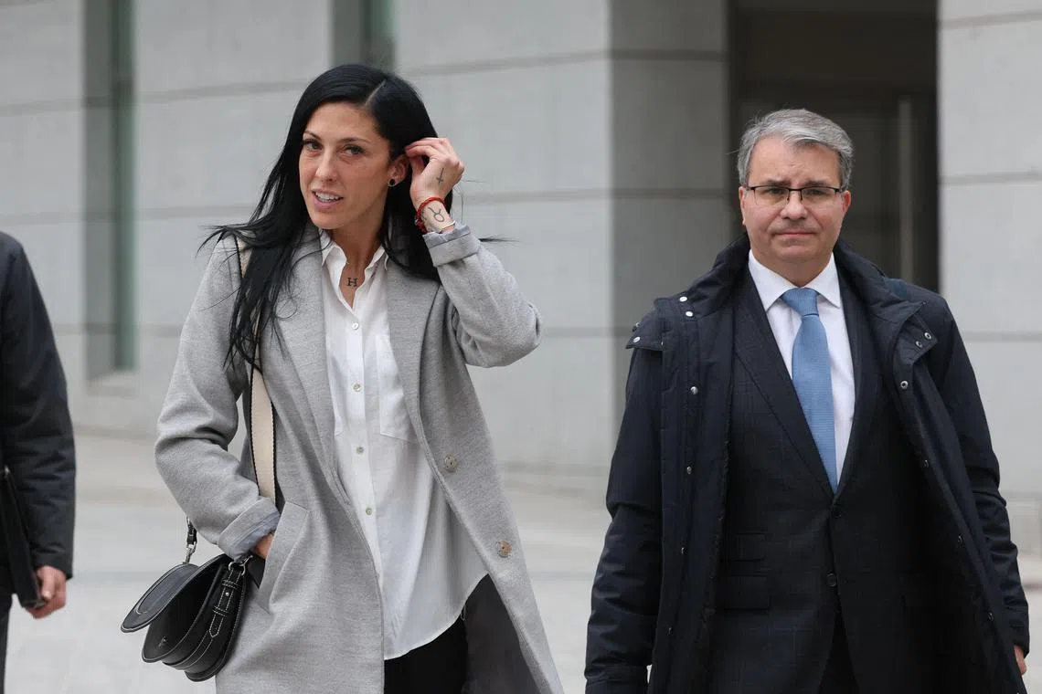 Jenni Hermoso leaves the court in Madrid after giving her testimony.