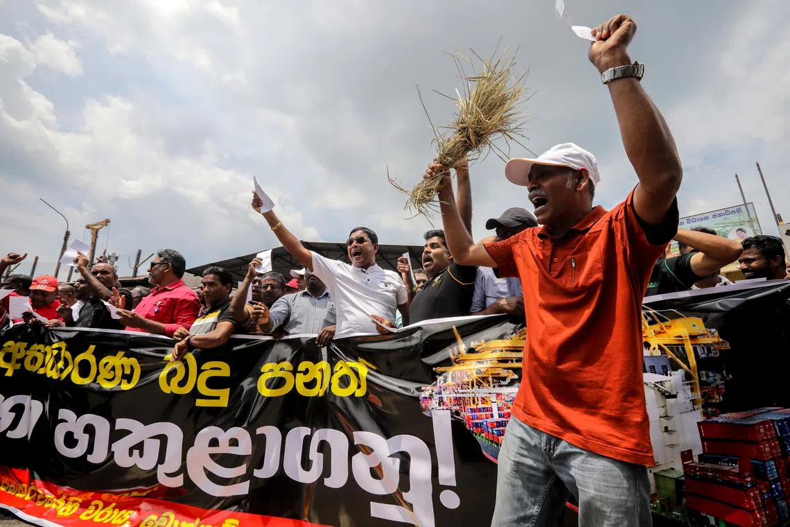 Colombo Ports' workers protesting against new tax regulations in Colombo, Sri Lanka, on March 1, 2023.