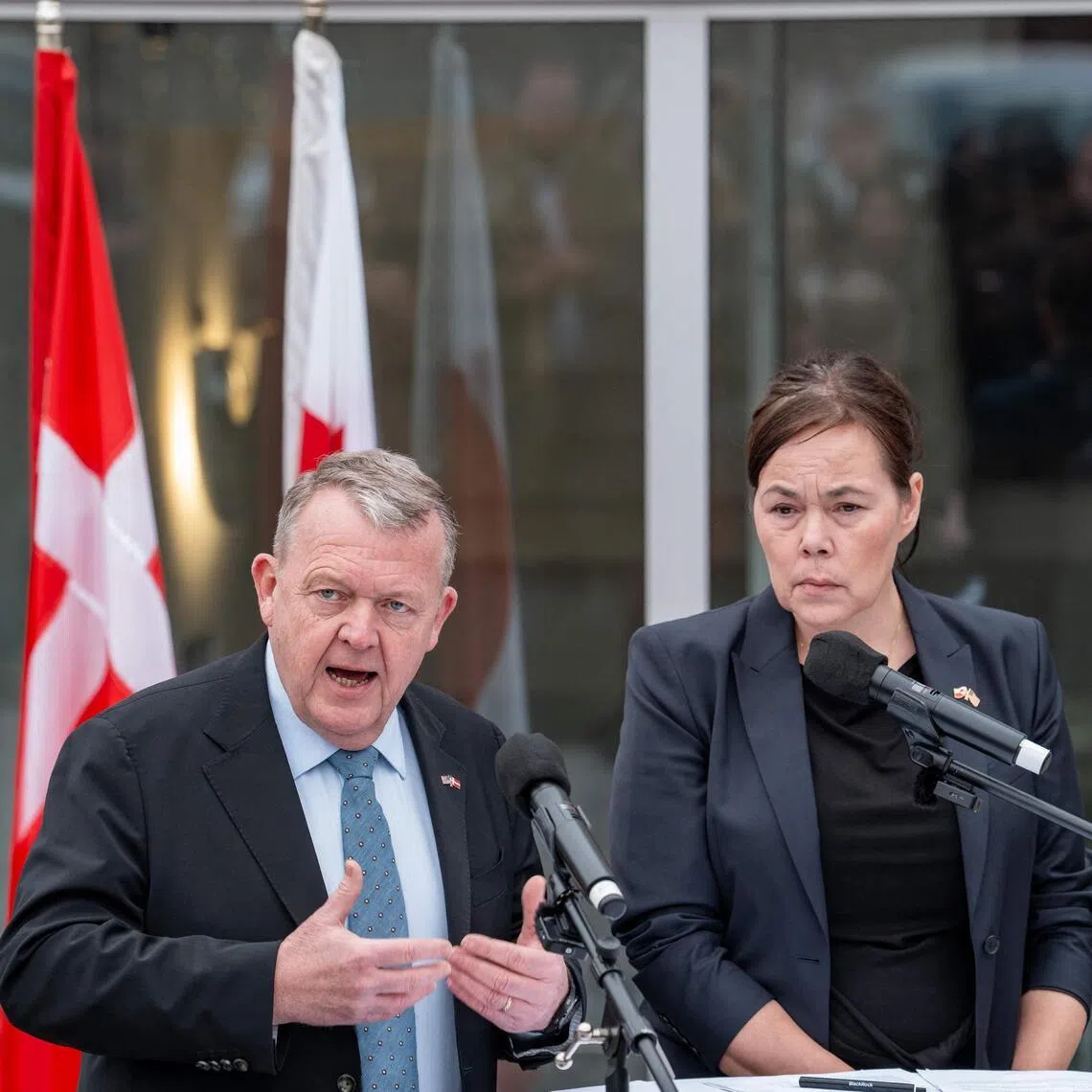 Danish Foreign Minister Lars Lokke Rasmussen, and his Greenlandic counterpart, Ms Vivian Motzfeldt, speaking to the media on Jan 14 in Washington, after meeting US Vice-President J.D. Vance and US Secretary of State Marco Rubio.