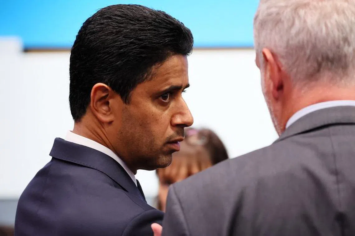 Soccer Football - Euro 2028 & Euro 2032 Hosts Announcement - Nyon, Switzerland - October 10, 2023 Paris St Germain president Nasser Al-Khelaifi before the announcement REUTERS/Denis Balibouse/ File photo
