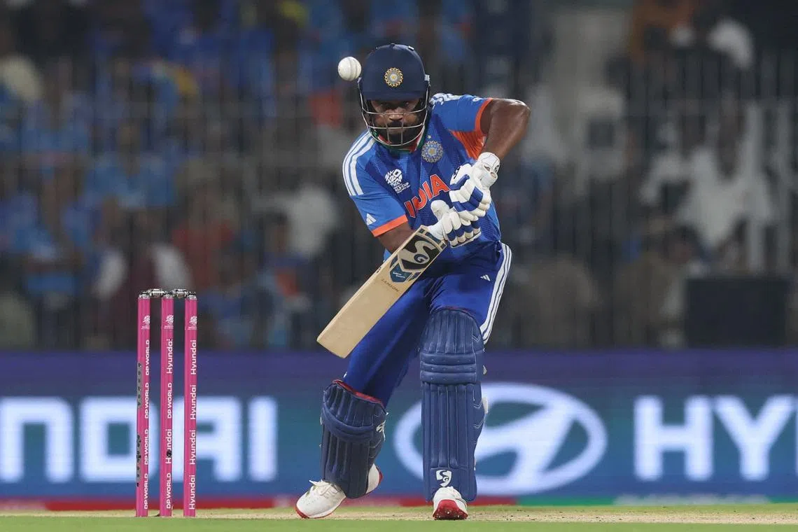 Cricket - ICC Men's T20 World Cup 2026 - Super 8 - India v Zimbabwe - MA Chidambaram Stadium, Chennai, India - February 26, 2026 India's Sanju Samson in action REUTERS/Priyanshu Singh