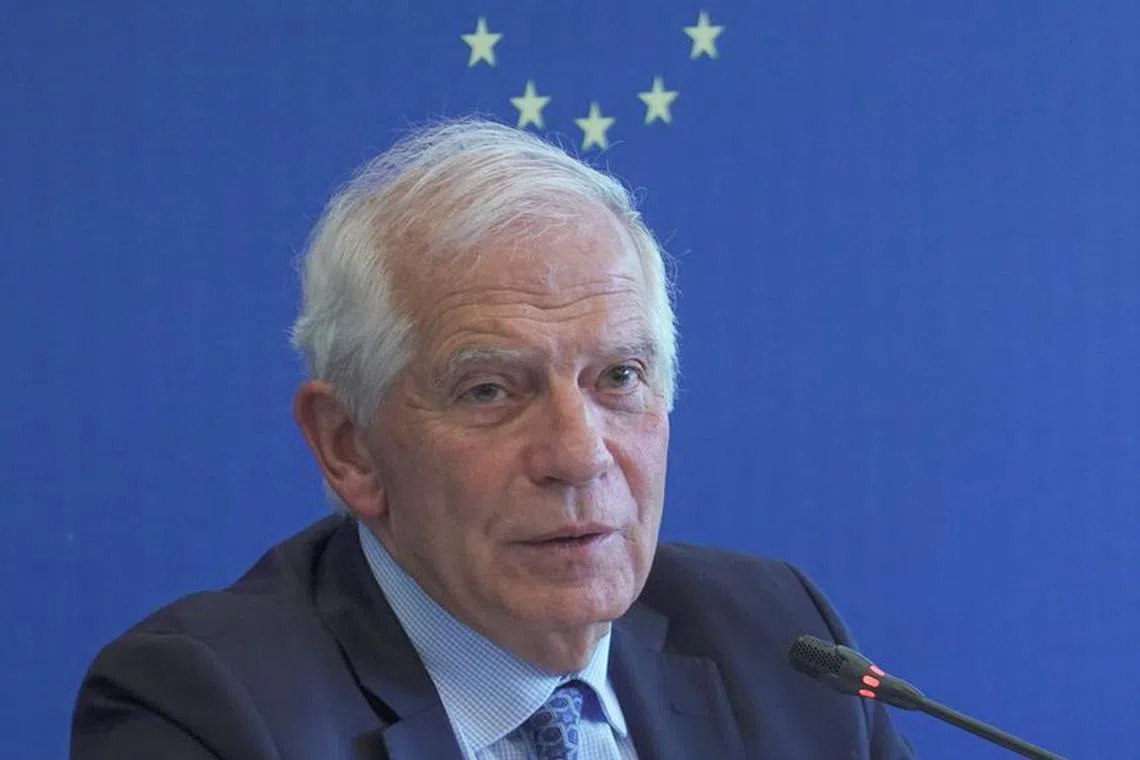 FILE PHOTO: High Representative of the European Union for Foreign Affairs and Security Policy Josep Borrell speaks during a news conference in Beijing, China October 14, 2023. REUTERS/Xiaoyu Yin/File Photo