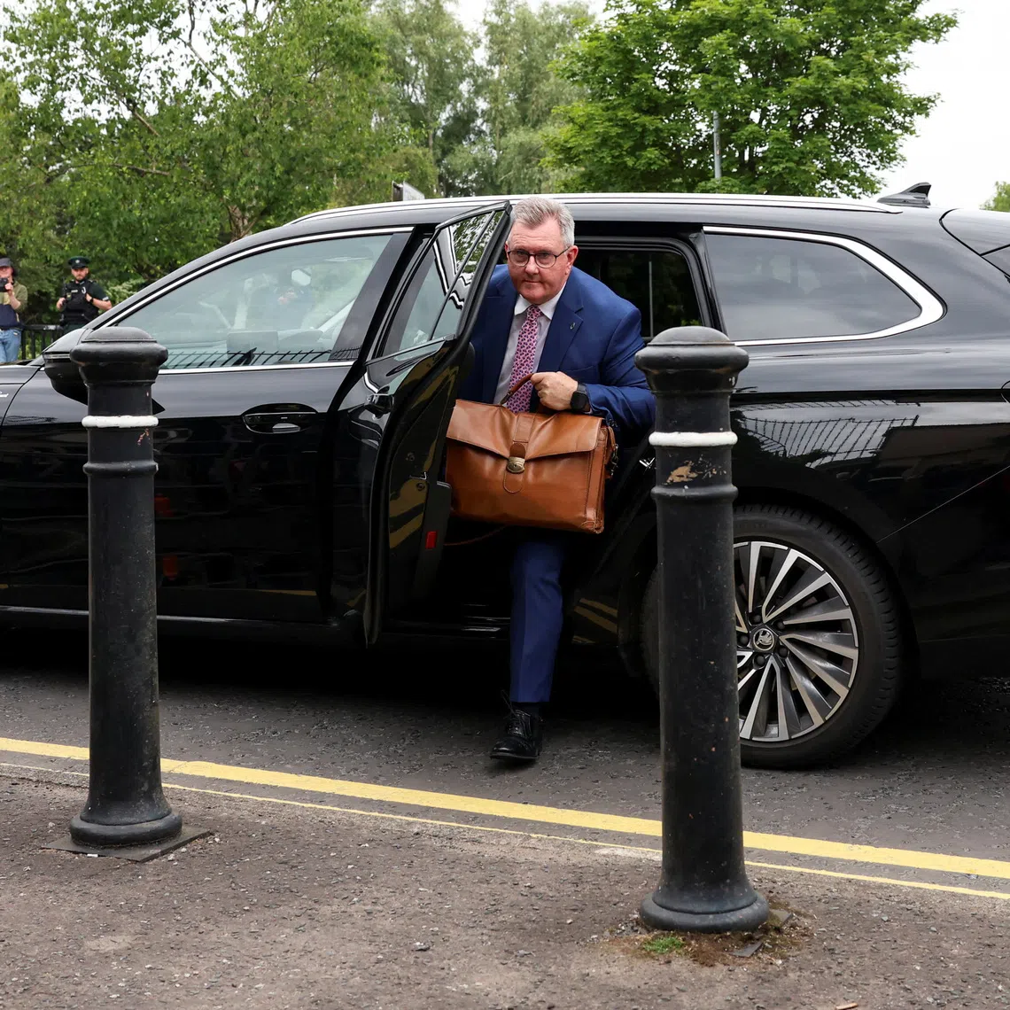 Jeffrey Donaldson, former leader of the Democratic Unionist Party (DUP), during his trial in Newry, Northern Ireland in June 2026. His wife was found to have aided and abetted him but was ruled unfit to stand trial, due to mental health issues.