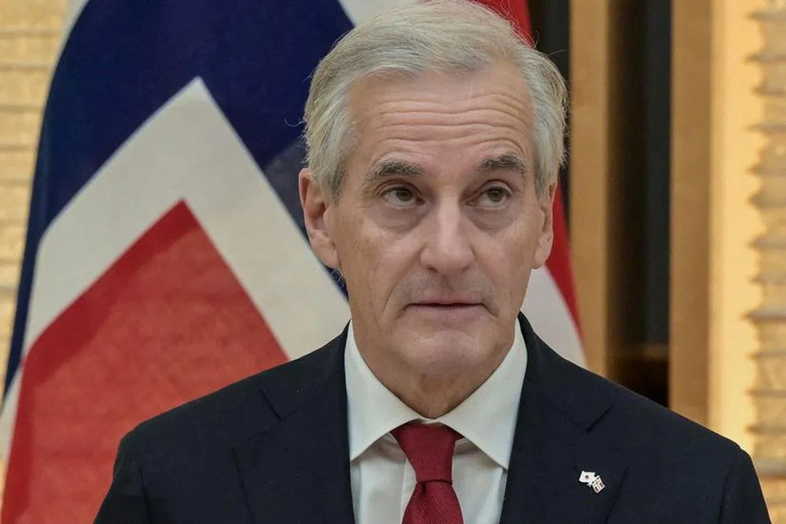 FILE PHOTO: Norway's Prime Minister Jonas Gahr Store speaks to the media after a bilateral meeting with Japan's Prime Minister Fumio Kishida at his official residence in Tokyo, Japan, on December 7, 2023.     RICHARD A. BROOKS/Pool via REUTERS/File Photo