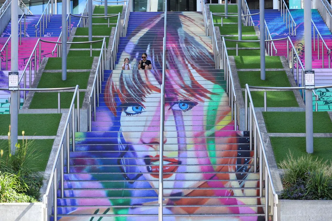"Swiftie Steps" installed at London's Wembley Stadium, where Taylor Swift will make five appearances from Aug 15.