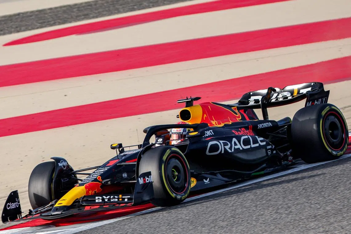 Red Bull's Max Verstappen drives during the second day of Formula One pre-season testing in Bahrain.