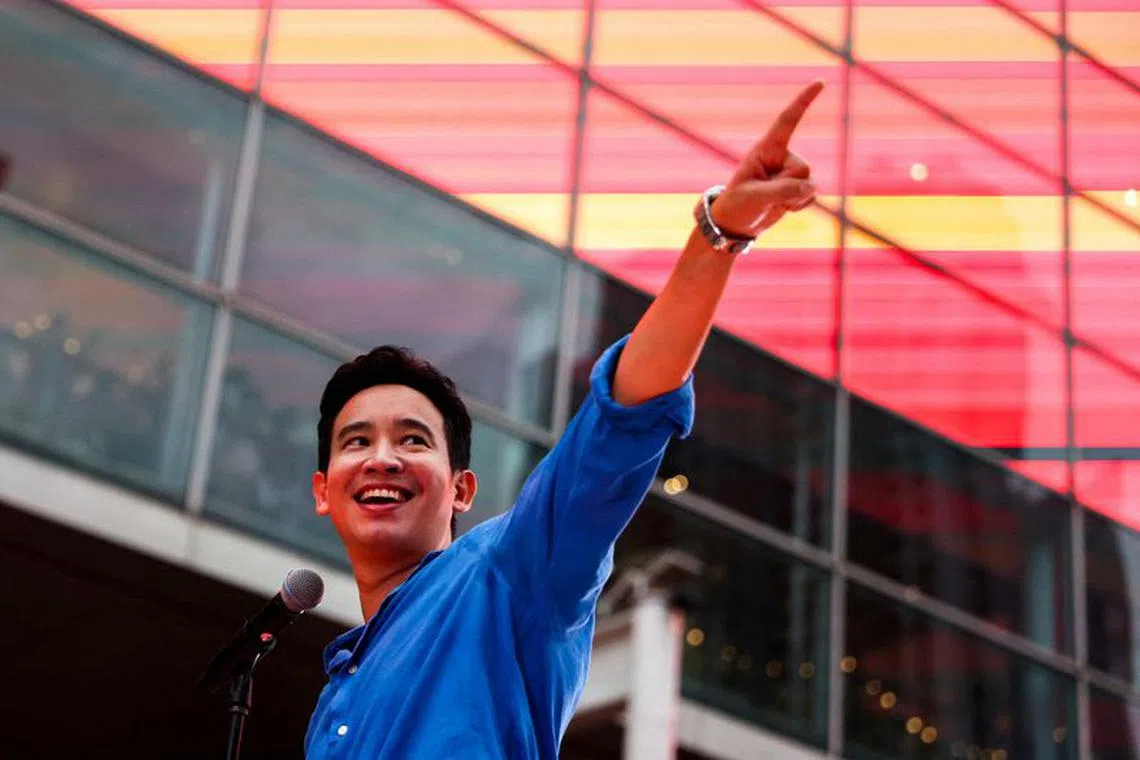 FILE PHOTO: Move Forward Party leader Pita Limjaroenrat reacts during a rally to thank voters ahead of the vote for a new prime minister on July 13, in Bangkok, Thailand, July 9, 2023. REUTERS/Athit Perawongmetha