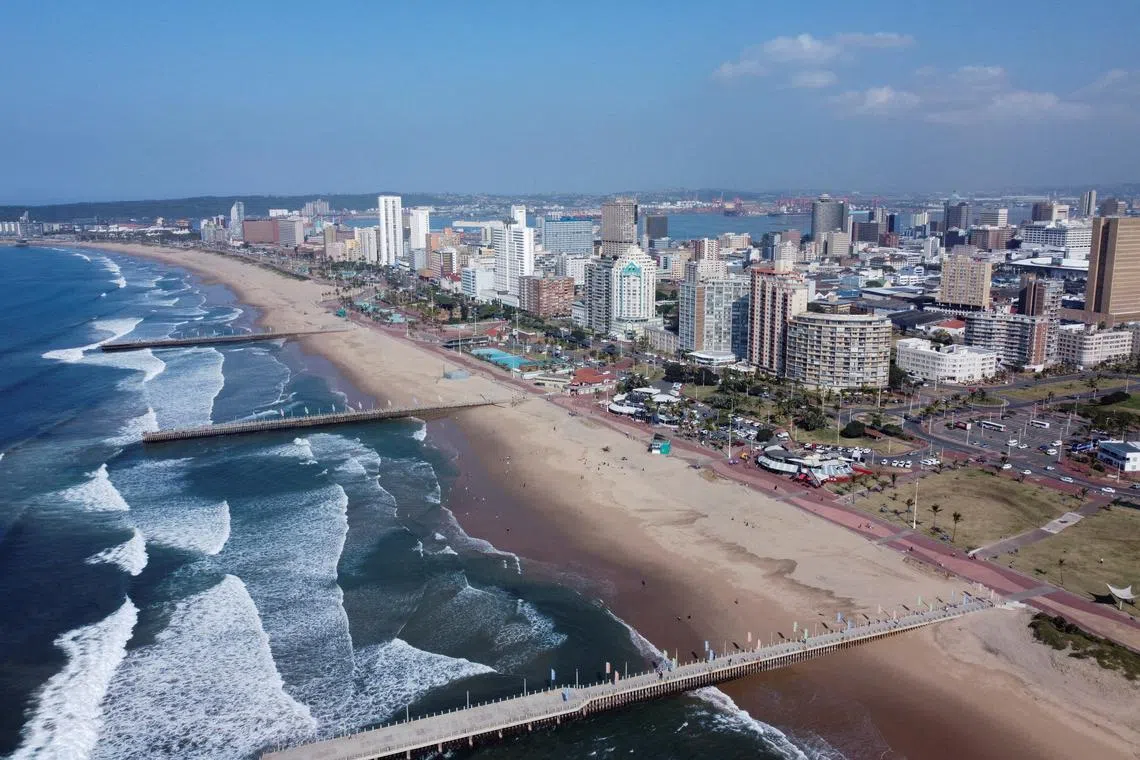 FILE PHOTO: A drone view shows the beach front ahead of the G20 finance meeting in Durban, South Africa, July 15, 2025. REUTERS/Rogan Ward/File Photo