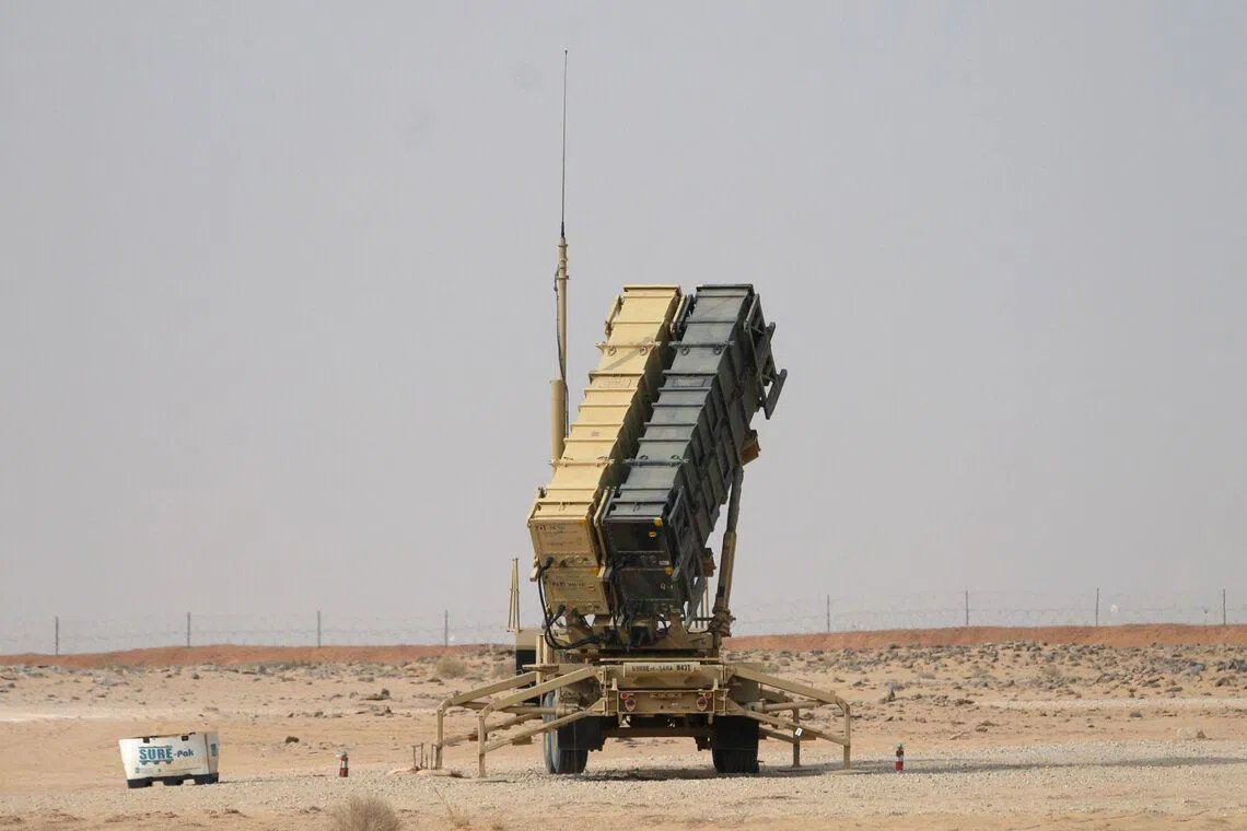 A Patriot missile battery is seen near Prince Sultan air base at Al-Kharj on Feb 20, 2020. 