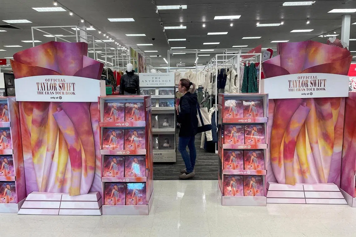 Taylor Swift's Eras Tour books on display during Black Friday shopping at a Target store in New York on Nov 29.