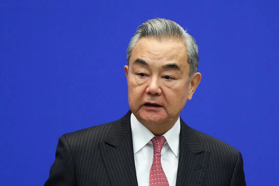Chinese Foreign Minister Wang Yi delivers his speech at the opening ceremony of the Lanting Forum in Beijing, China, October 27, 2025. REUTERS/Maxim Shemetov