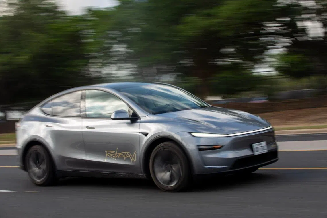 A driverless Tesla robotaxi on the move in Austin, Texas, US, on  June 22, 2025. 