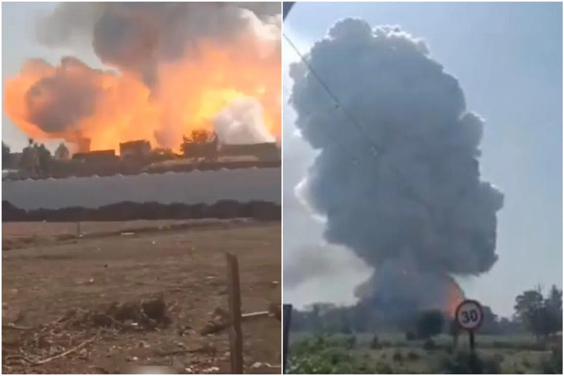 Video images showed a tower of flame reaching high into the sky after the explosion at the firecracker plant.
