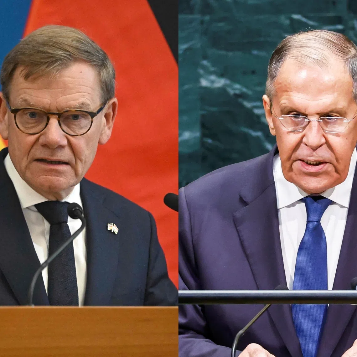 German Foreign Minister Johann Wadephul (left) and Russian counterpart Sergei Lavrov held a closed meeting at the UN on Sept 26.