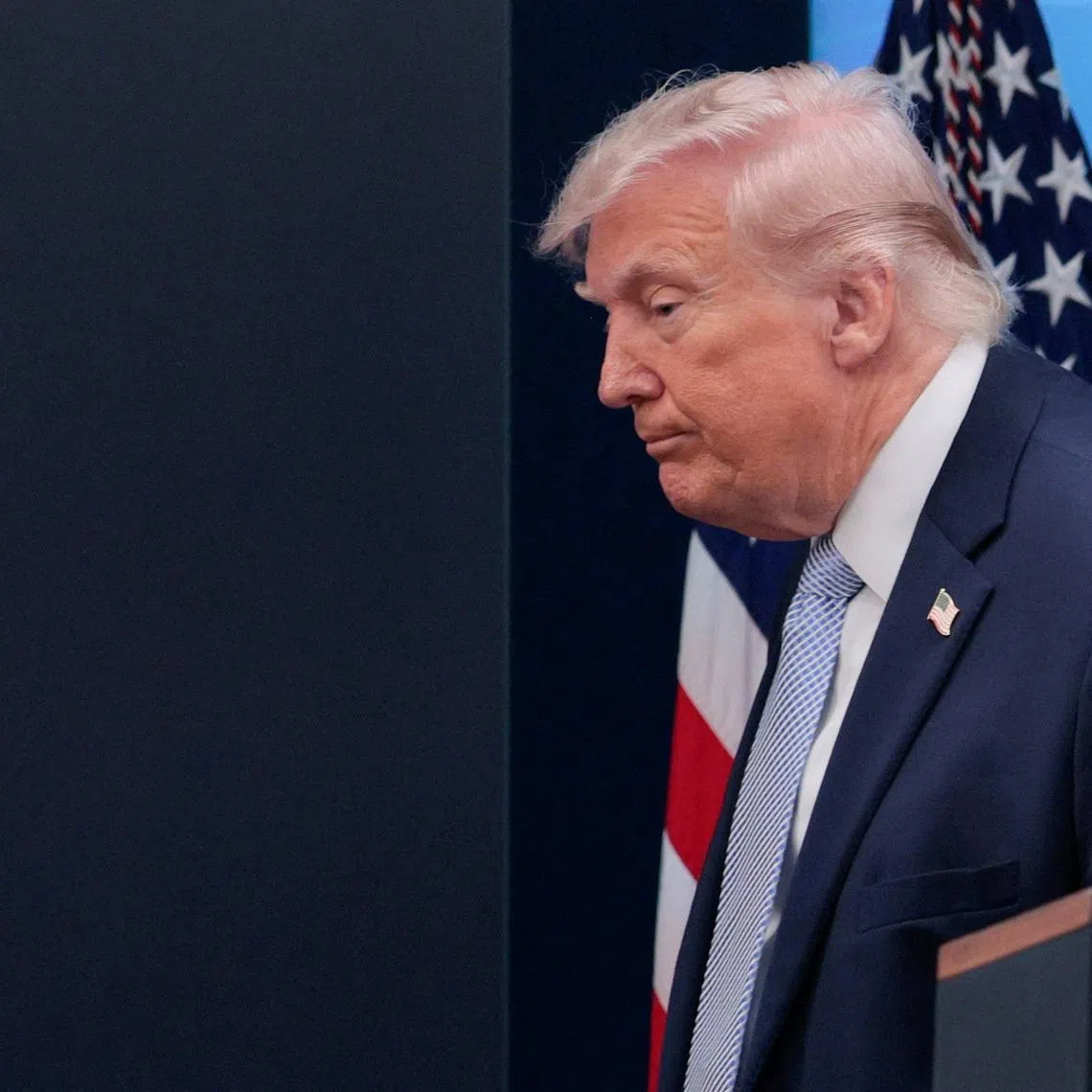 U.S. President Donald Trump leaves following a press conference in the James S. Brady Press Briefing Room at the White House in Washington, D.C., U.S., April 6, 2026. REUTERS/Evan Vucci