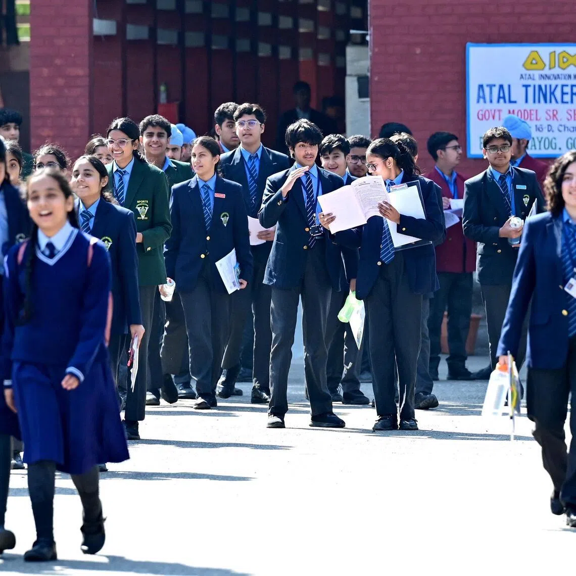 CHANDIGARH, INDIA - FEBRUARY 17: Students coming out of examination centre after the first CBSE Class 10 board exam in sector 16  on February 17, 2026 in Chandigarh, India. (Photo by Ravi Kumar/Hindustan Times via Getty Images)