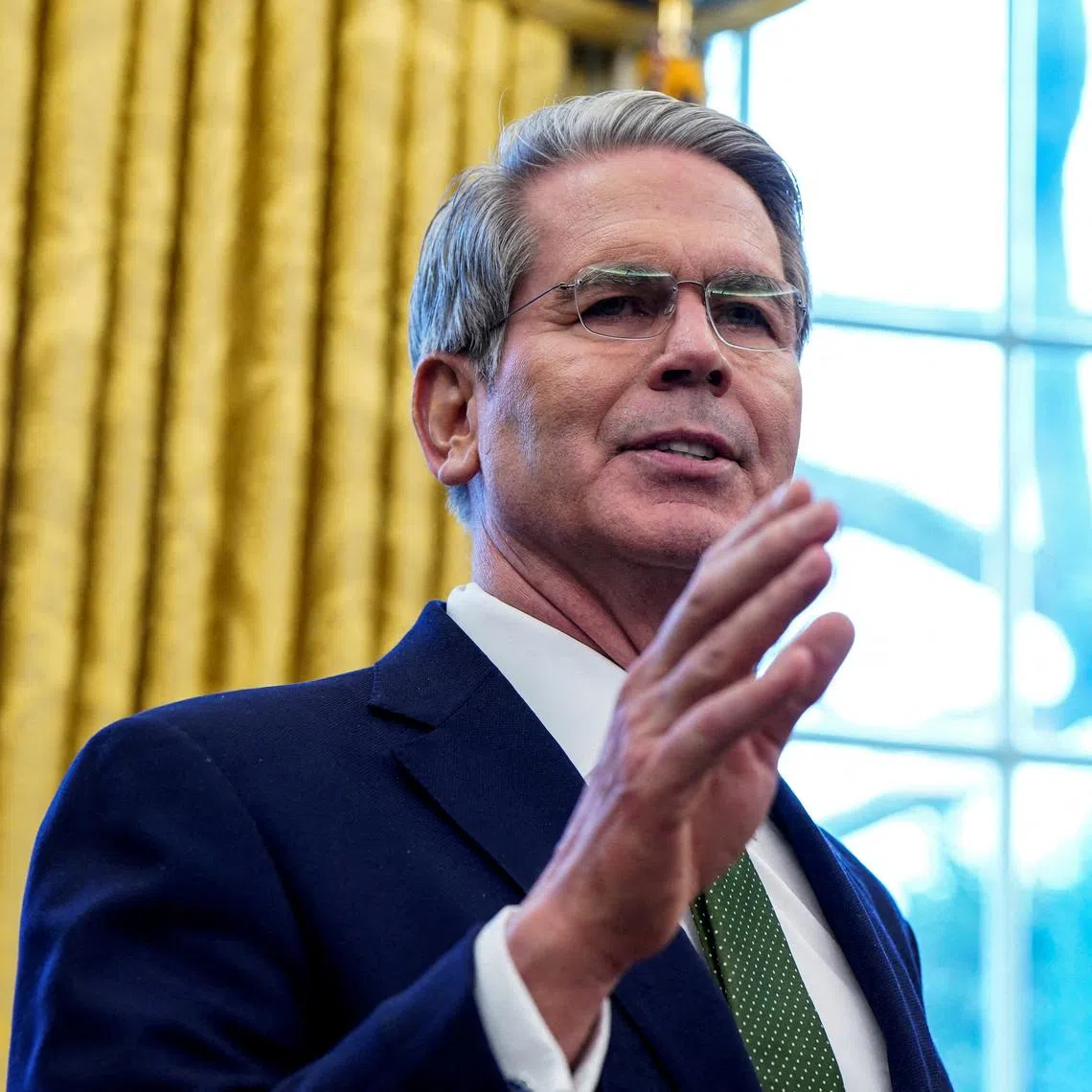 FILE PHOTO: U.S. Secretary of the Treasury Scott Bessent speaks at the White House, in Washington, U.S. February 3, 2025. REUTERS/Elizabeth Frantz/File Photo