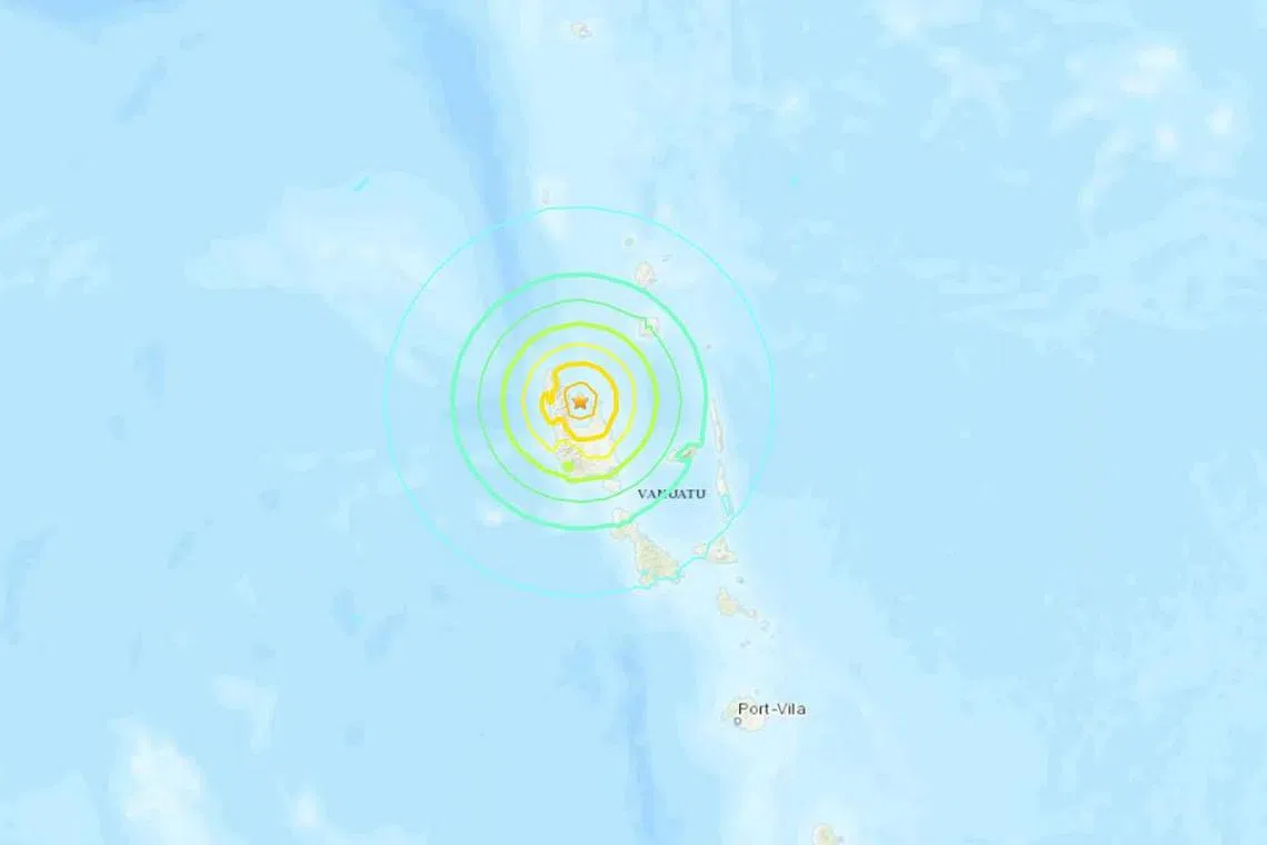 The earthquake hit at about 11.30pm local time about 25km from the village of Port-Olry in Vanuatu.
