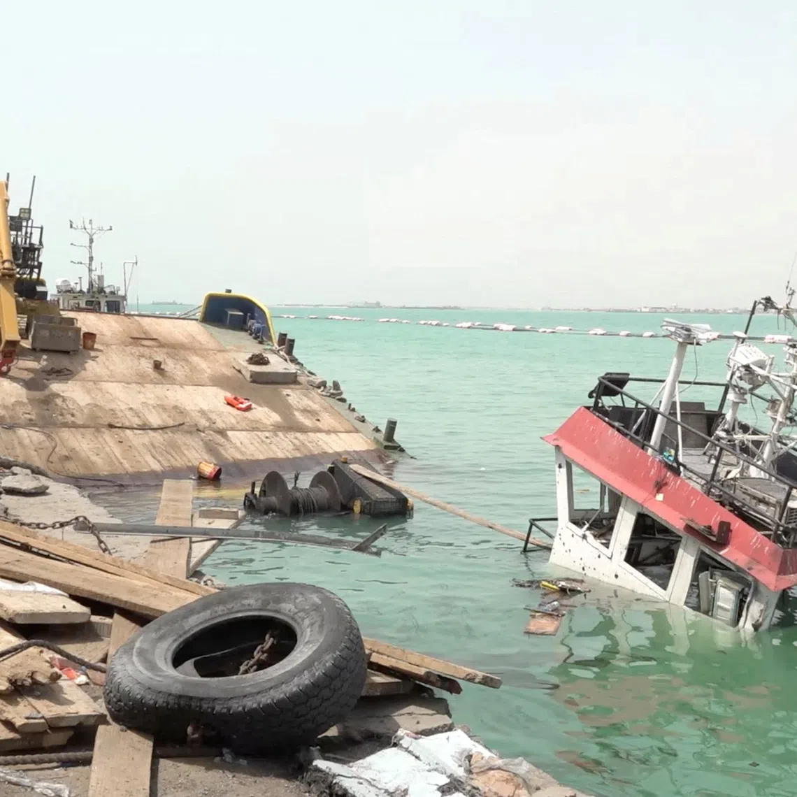 Damage in the aftermath of Houthi strikes on the Red Sea port city of Mocha, Yemen, August 10, 2026 in this screengrab taken from a handout video.Al Joumhouriya TV/Handout via REUTERS