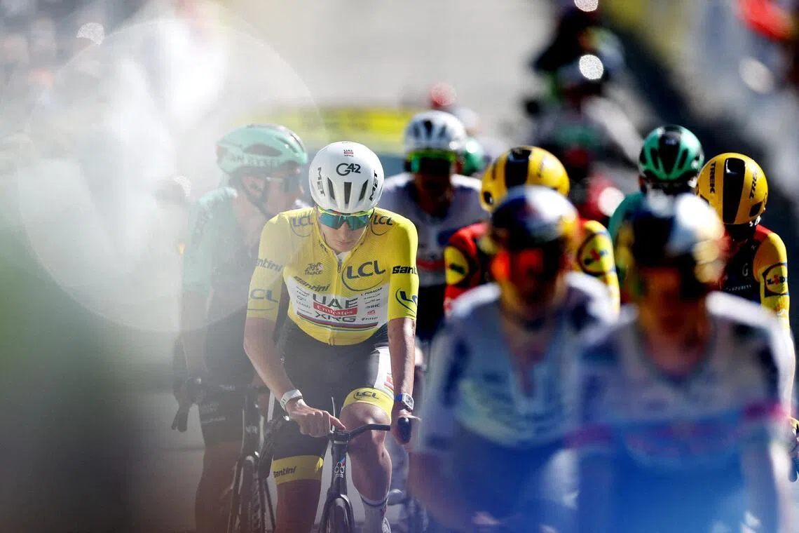 Cycling - Tour de France - Stage 18 - Voiron to Orcieres-Merlette - Orcieres-Merlette, France - July 23, 2026
UAE Team Emirates - XRG's Tadej Pogacar wearing the yellow jersey at the end of stage 18 REUTERS/Gonzalo Fuentes     TPX IMAGES OF THE DAY