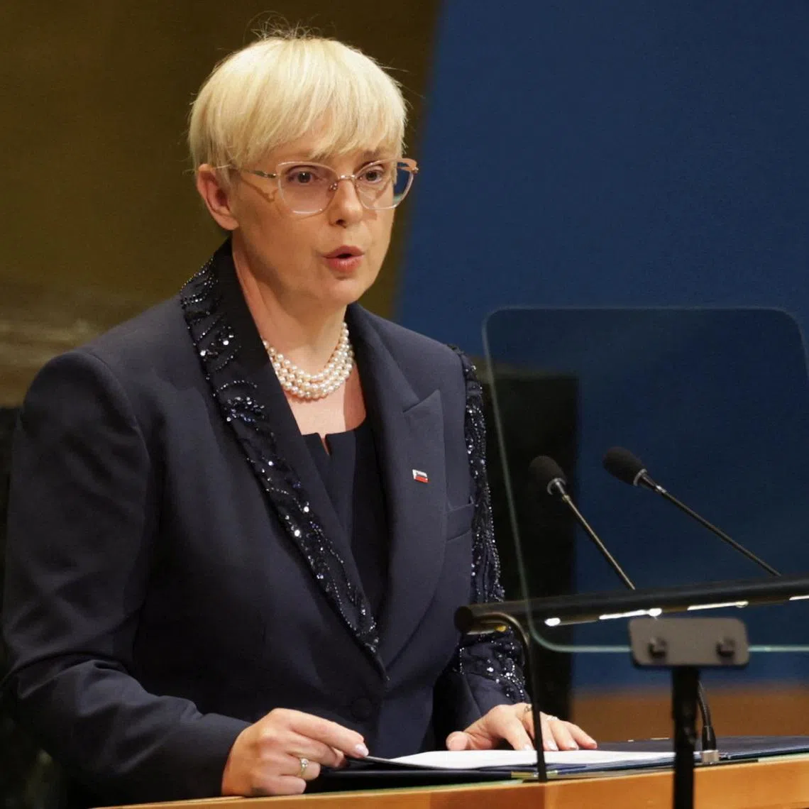 Slovenian President Natasa Pirc Musar speaks during the 80th United Nations General Assembly, in New York City, New York, U.S., September 23, 2025. REUTERS/Jeenah Moon
