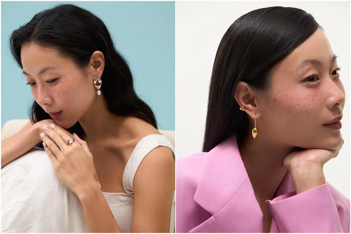 Edith earrings (left) and Valerie earrings from the Moss & Lupine x Shi-An: The Bloom Collection.