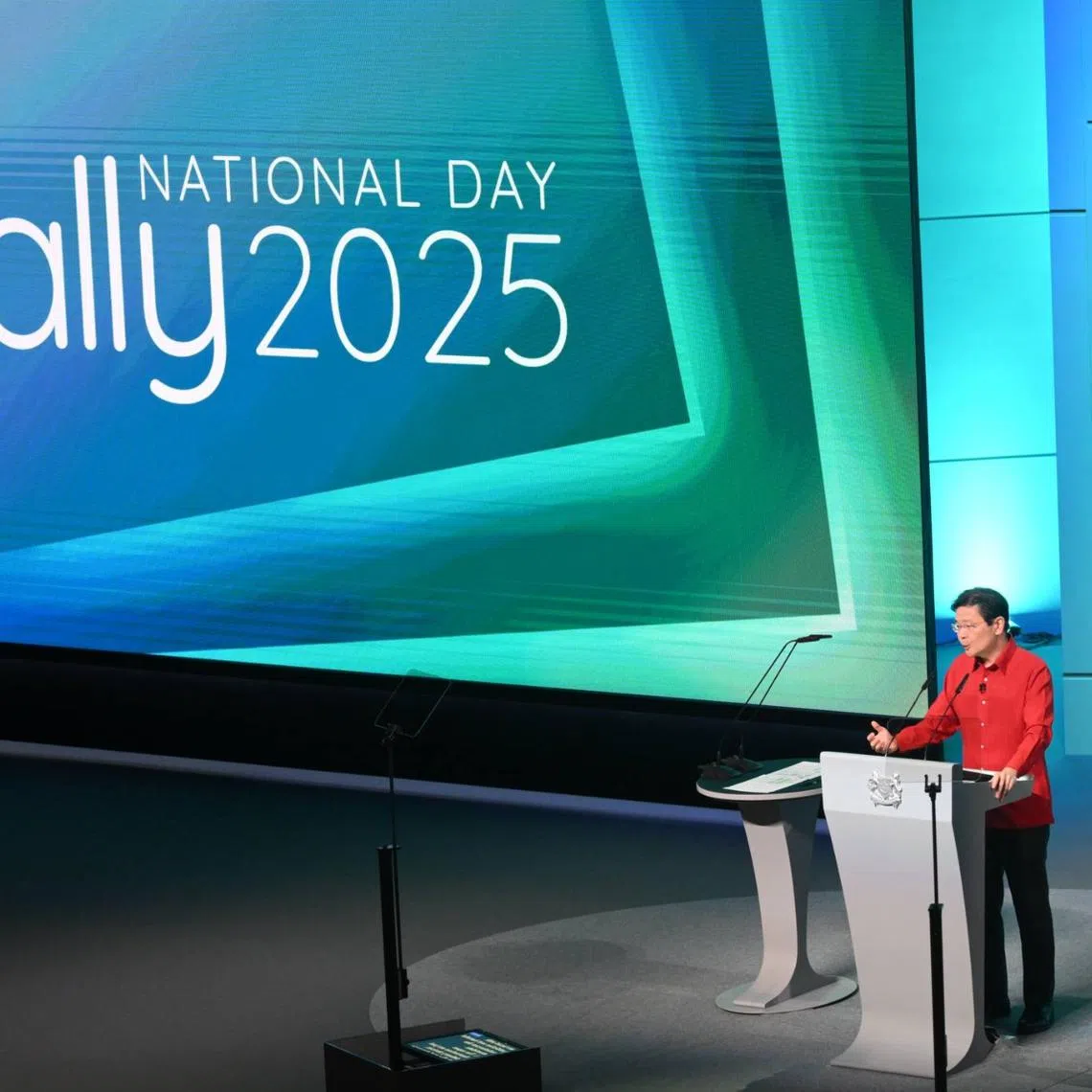 Prime Minister Lawrence Wong delivering his Rally speech at ITE College Central on Aug 17.