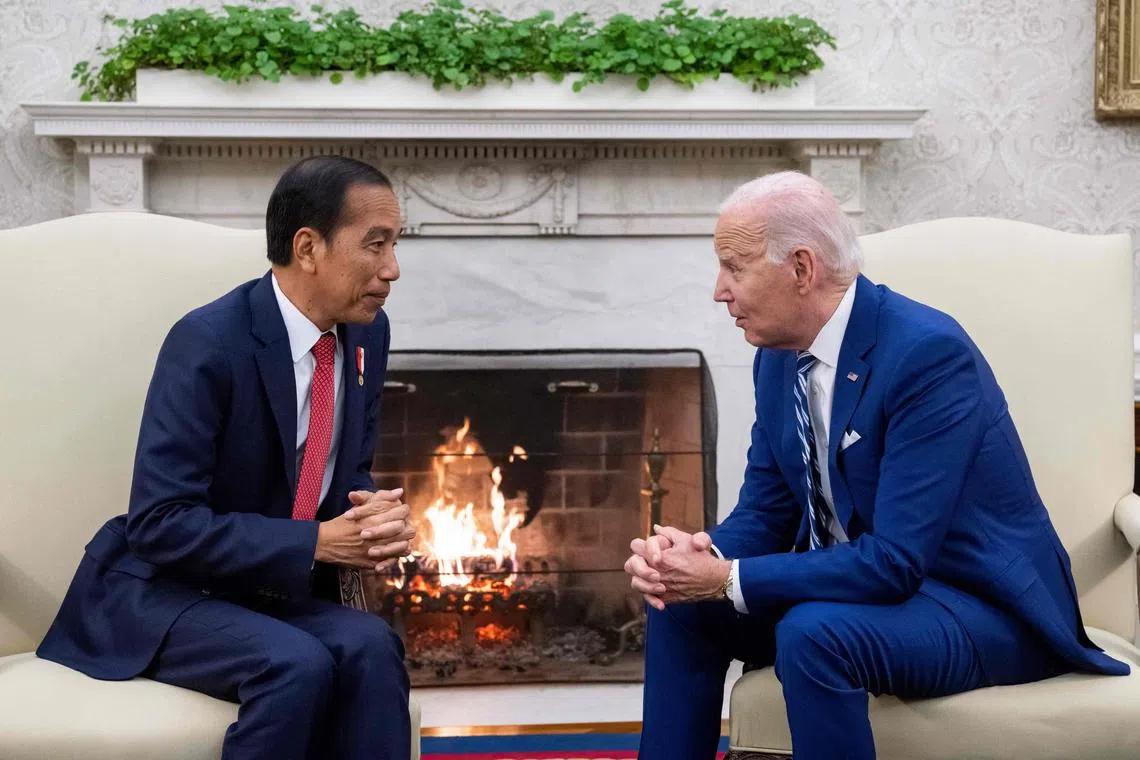Indonesian President Joko Widodo meeting his US counterpart Joe Biden at the White House in Washington on Nov 13.