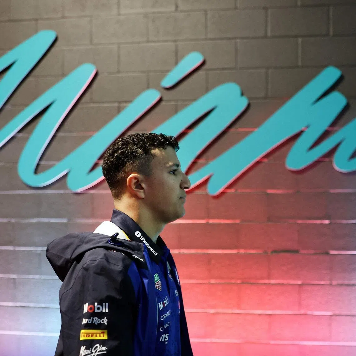 Frenchman Isack Hadjar of Red Bull arriving in the paddock before the Formula One Miami Grand Prix at Miami International Autodrome on May 3, 2026 in Miami, Florida.