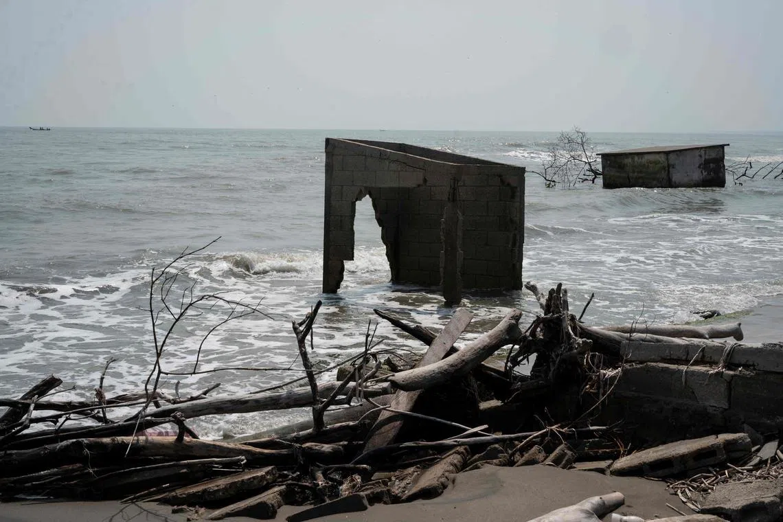 Debris from houses destroyed by rising sea levels and coastal erosion associated with climate change two years ago in the community of El Bosque in Nuevo Centla, Tabasco state, Mexico, on May 21, 2024.