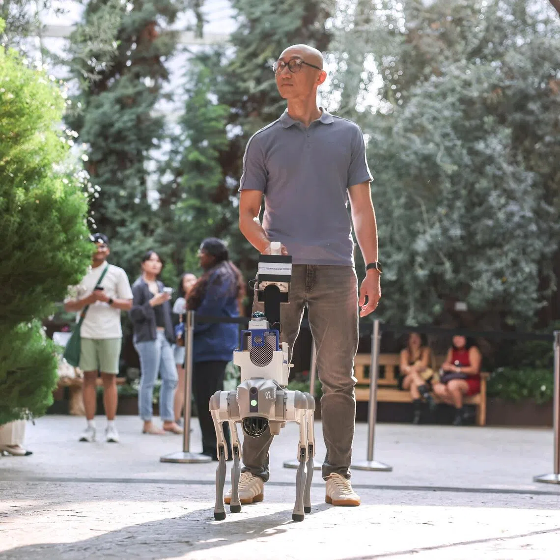 From the third quarter of 2026, visually impaired visitors will be able to use a robot guide dog to navigate the Flower Dome at Gardens by the Bay independently, with audio guidance along a curated route highlighting key sights. ST PHOTO: BRIAN TEO