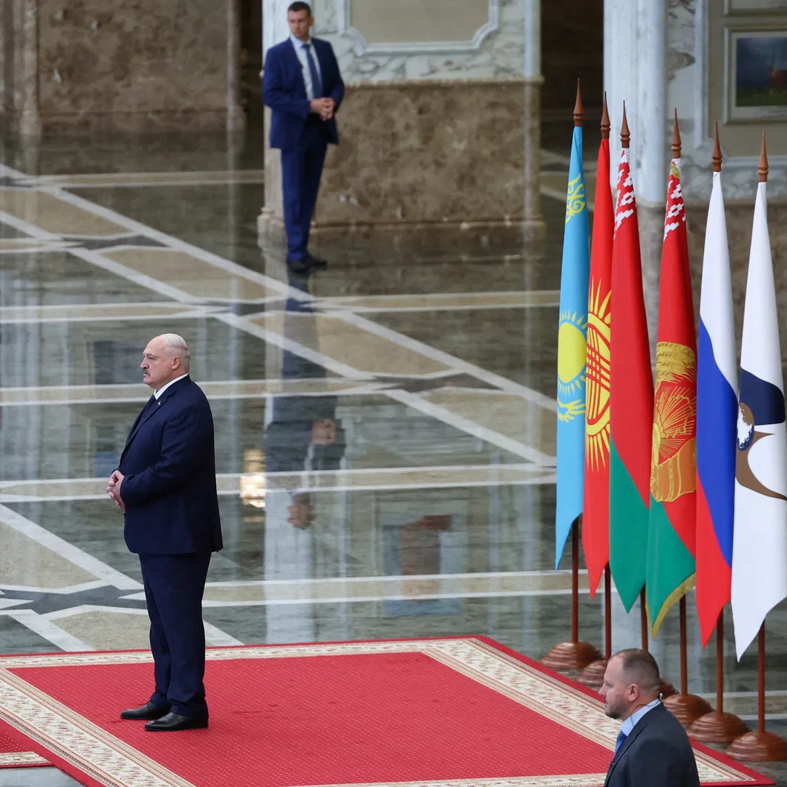 Belarusian President Alexander Lukashenko waits for participants to arrive before a meeting of the Supreme Eurasian Economic Council in Minsk, Belarus June 27, 2025. Sputnik/Alexander Kazakov/Pool via REUTERS