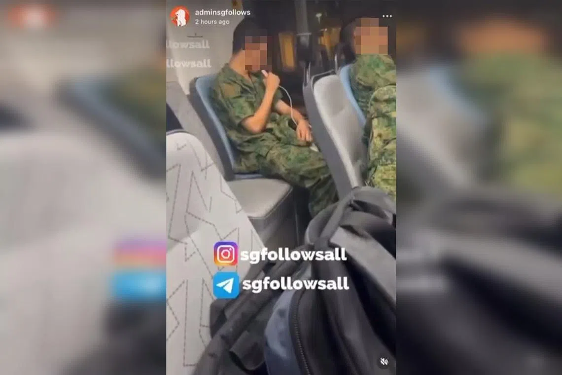 Mindef is looking into an online video which showed a person in an army uniform allegedly vaping on a public bus.