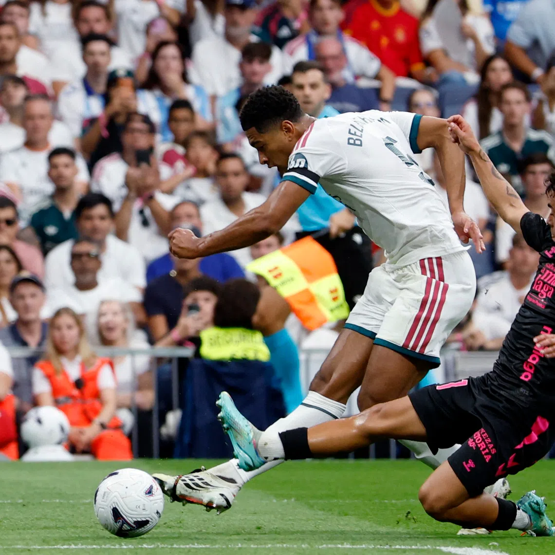 Soccer Football - LaLiga - Real Madrid v Malaga - Estadio Bernabeu, Madrid, Spain - August 30, 2026 Real Madrid's Jude Bellingham scores their first goal REUTERS/Thomas Peter