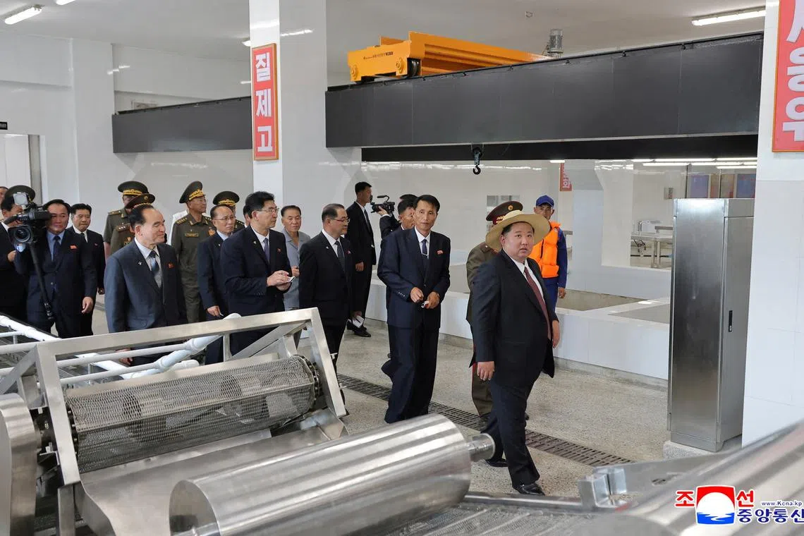 North Korean leader Kim Jong Un attends the inauguration ceremony of Ragwon County Offshore Farm, North Korea, in this picture released by the Korean Central News Agency on August 31, 2025.   KCNA via REUTERS
