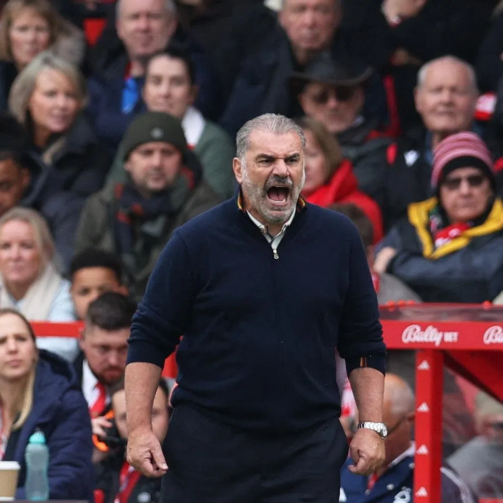 Soccer Football - Premier League - Nottingham Forest v Chelsea - The City Ground, Nottingham, Britain - October 18, 2025 Nottingham Forest manager Ange Postecoglou reacts REUTERS/Chris Radburn