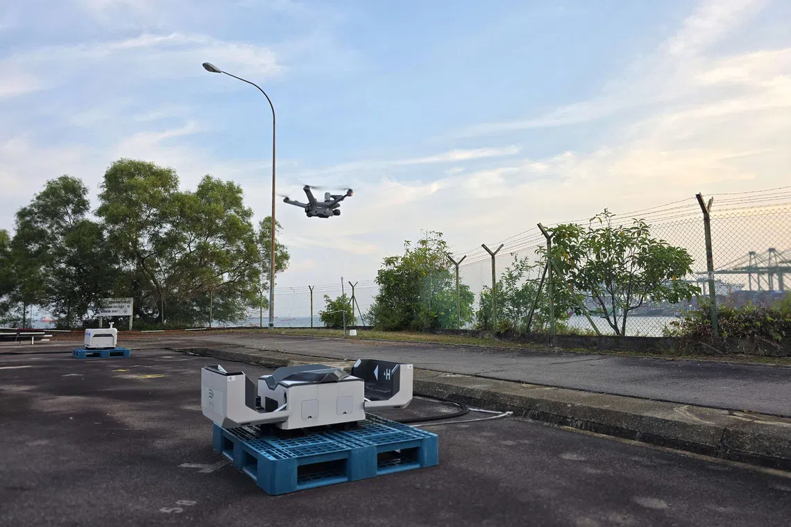 Drones were used to help emergency workers locate hot spots on the container vessel that caught fire in Pasir Panjang Terminal in April.