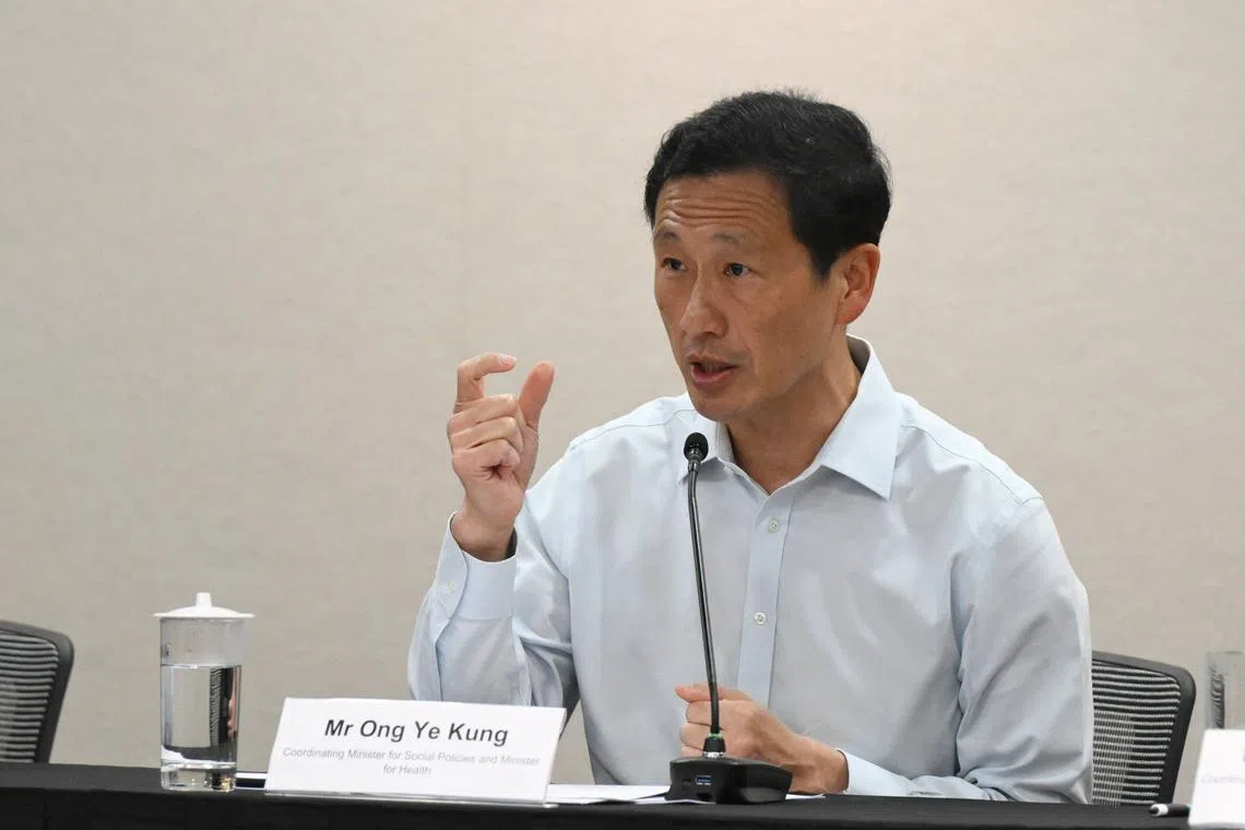 Health Minister Ong Ye Kung speaking during a media conference on Aug 28.