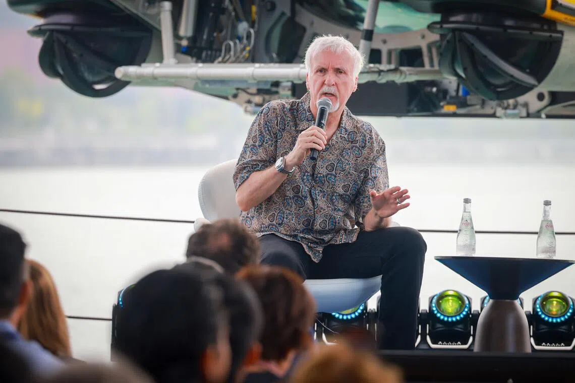 Filmmaker James Cameron speaking at the OceanX Summit onboard the R/V OceanXplorer at Marina at Keppel Bay on Oct 7.